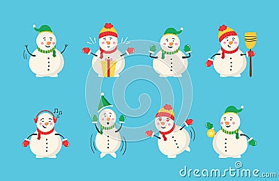Christmas winter snowman. Vector Illustration